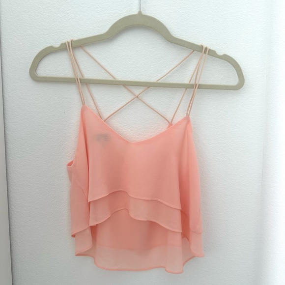 Strappy Peach Pink Flowy Chiffon Crop Top - Picture 2 of 2